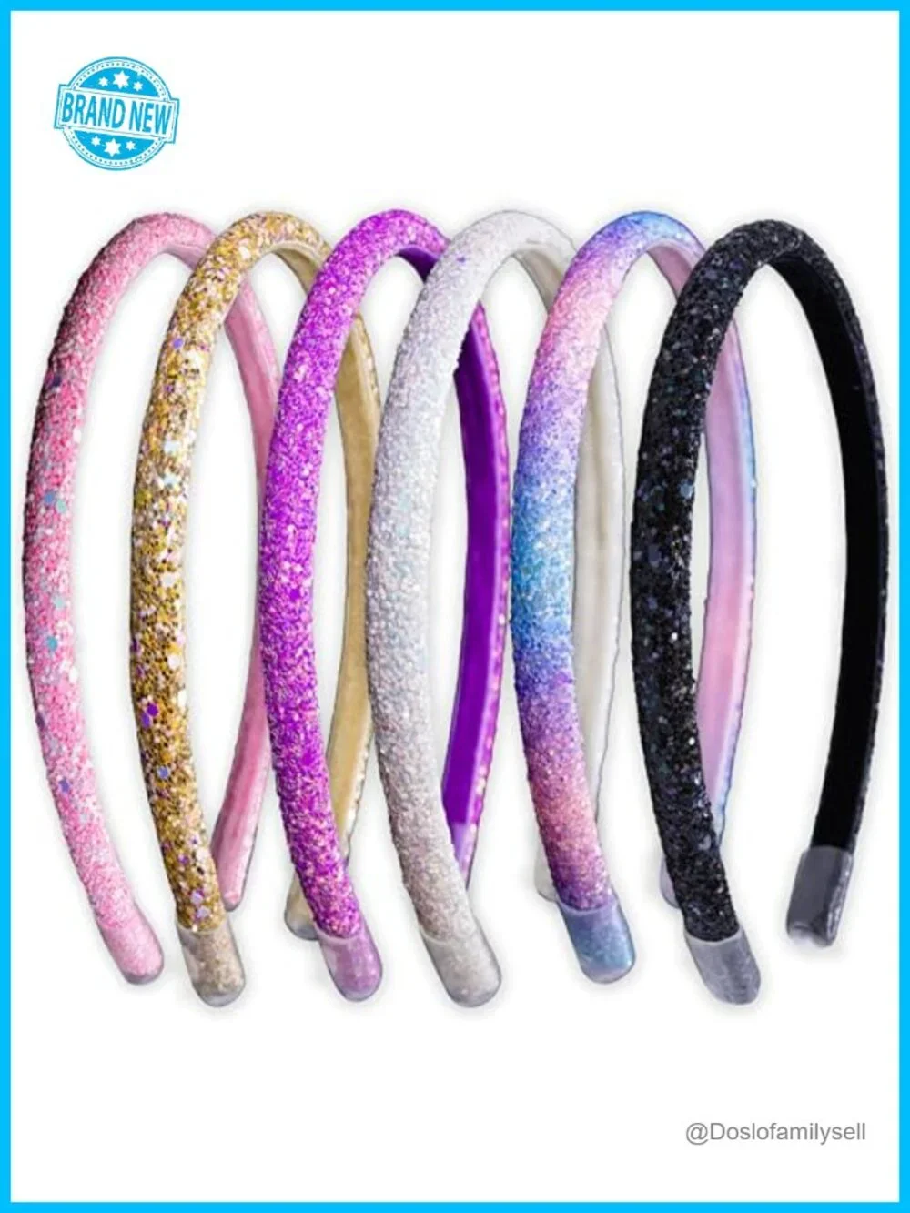 6 Pack Thin Glitter Headbands No-Slip Velvet Lining Flexible Hair Hoop Kids